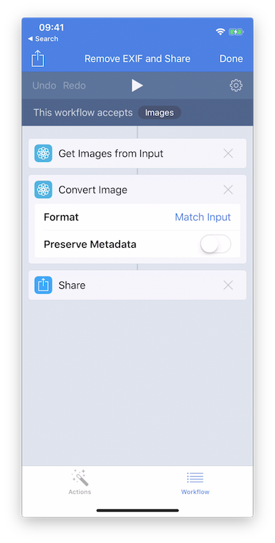 Remove metadata and share Workflow